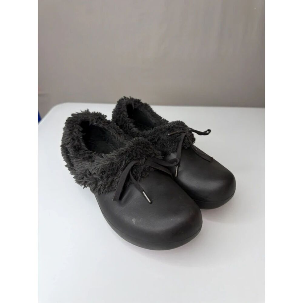 Crocs Gretel Faux Fur Lined Clogs Womens Slip On Winter Shoes Bow Black 8